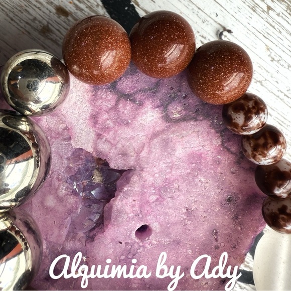 Alquimia Silver and Brown Beaded Bracelet ultra big jasper sunstone - Picture 2 of 3